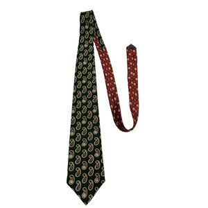 Tommy Hilfiger Silk Tie Green Paisley Red Medallion Vintage Y2K USA
